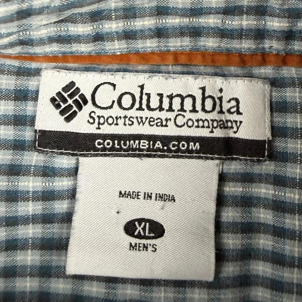 Columbia Men's XL Blue Gingham Long Sleeve Button Down Cotton Shirt AM7109